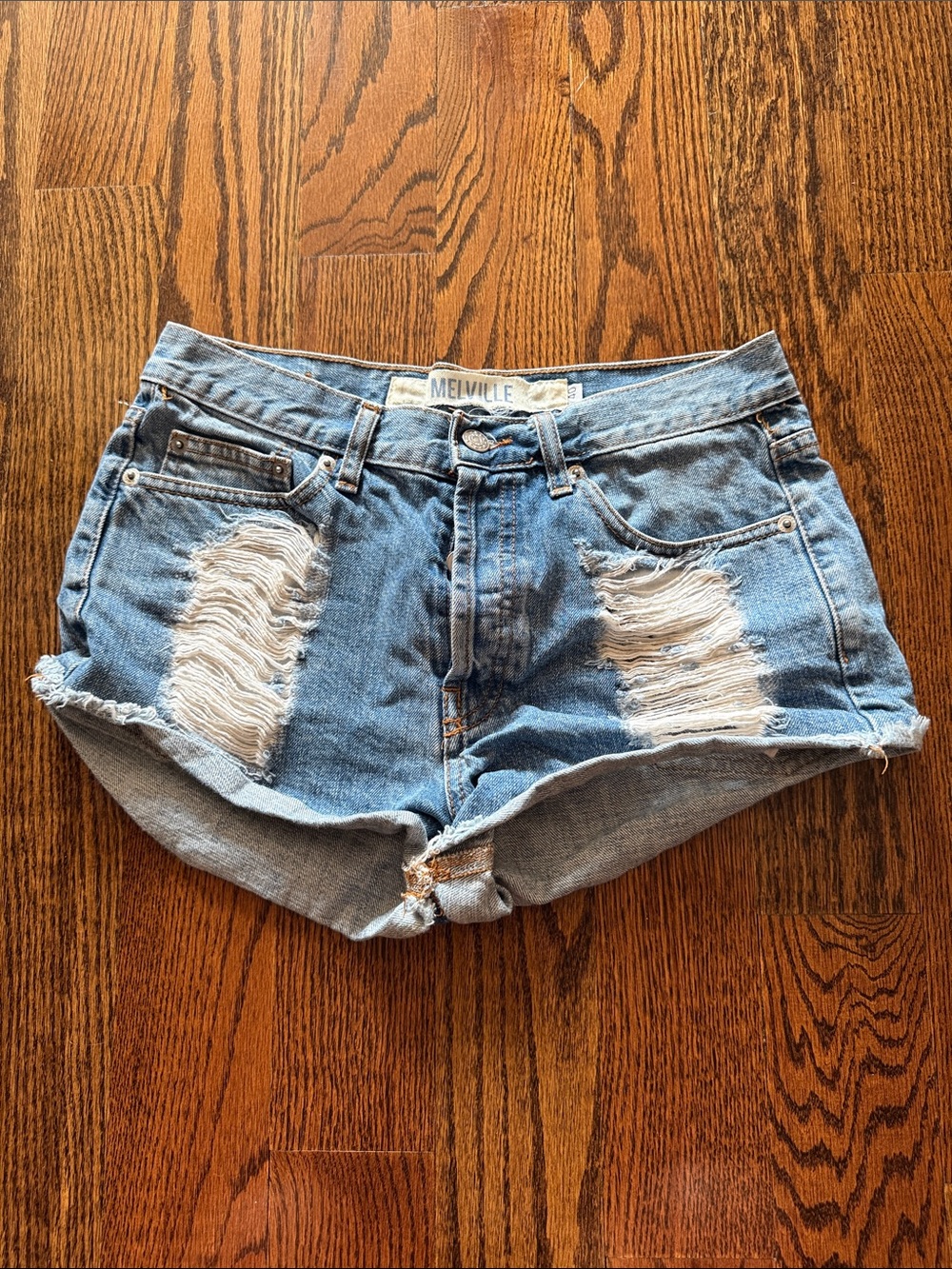 Melville size 40 Light Blue Distressed Denim Shorts